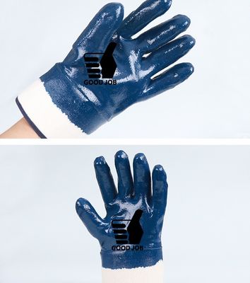 Blue Color Nitrile Dipped Work Gloves Firm Grip Safety Cuff High Abrasion Resistance