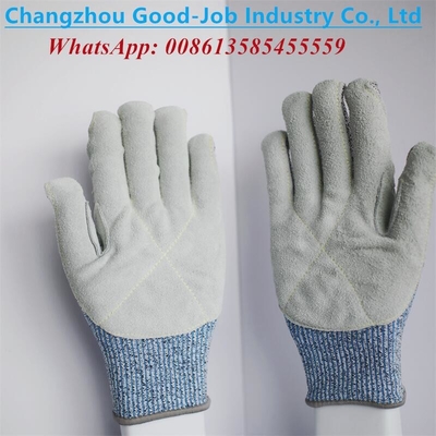 13G Finger Covered Cut Resistant HPPE Cut Proof Working Hand Gloves Level 5 Cow Split Leather Welding Gloves