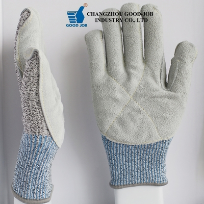 Leather Cut Resistant Gloves HPPE Fiber Cow Split Leather Welding Gloves