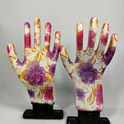 Polyester Liner Pu Garden Work Gloves Flower Printing For Women